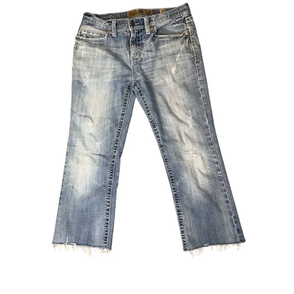 BKE Womens Low Rise Distressed Boot Cut Crop Jeans Size 32 Y2K Grunge - Picture 1 of 7